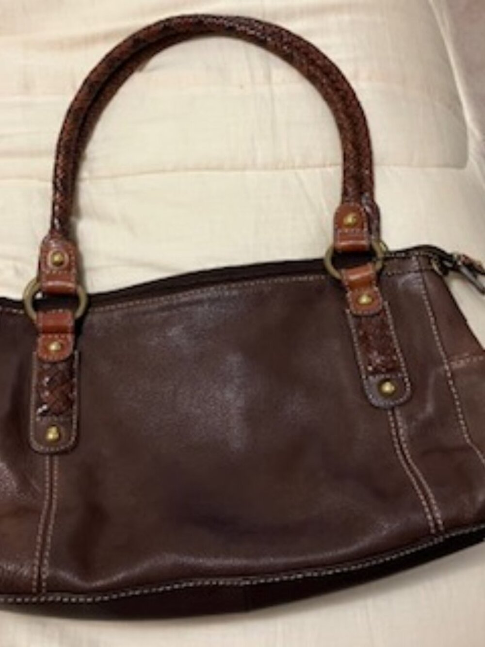 Vintage Fossil Leather Bag with Braided Leather Straps